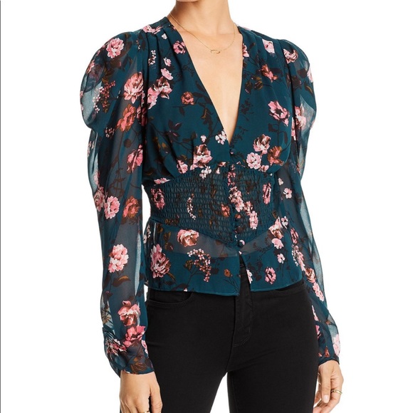LINI Tops - Lini puff sleeve floral smocked blouse